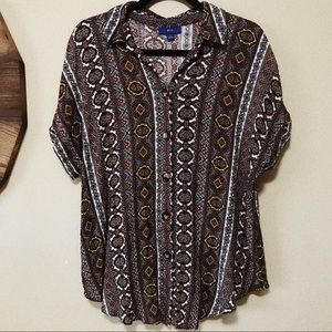 Apt. 9 | Colorful Geometric Pattern Ribbed Blouse